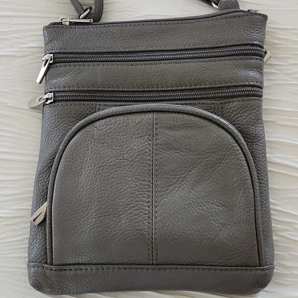 Gray Leather Crossbody Bag - Picture 4 of 9